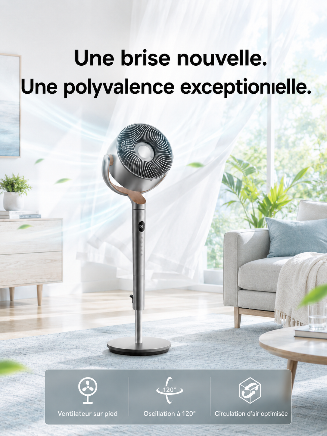 Ventilateur Silencieux Sans Pales – Ventilateur Colonne Design pour une Fraîcheur Douce et Puissante