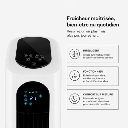Ventilateur Silencieux Colonne Sans Pales avec Rafraîchisseur d’Air, Télécommande et Mode Nuit