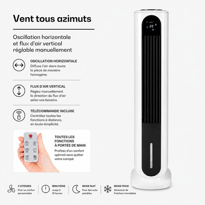 Ventilateur Silencieux Colonne Sans Pales avec Rafraîchisseur d’Air, Télécommande et Mode Nuit